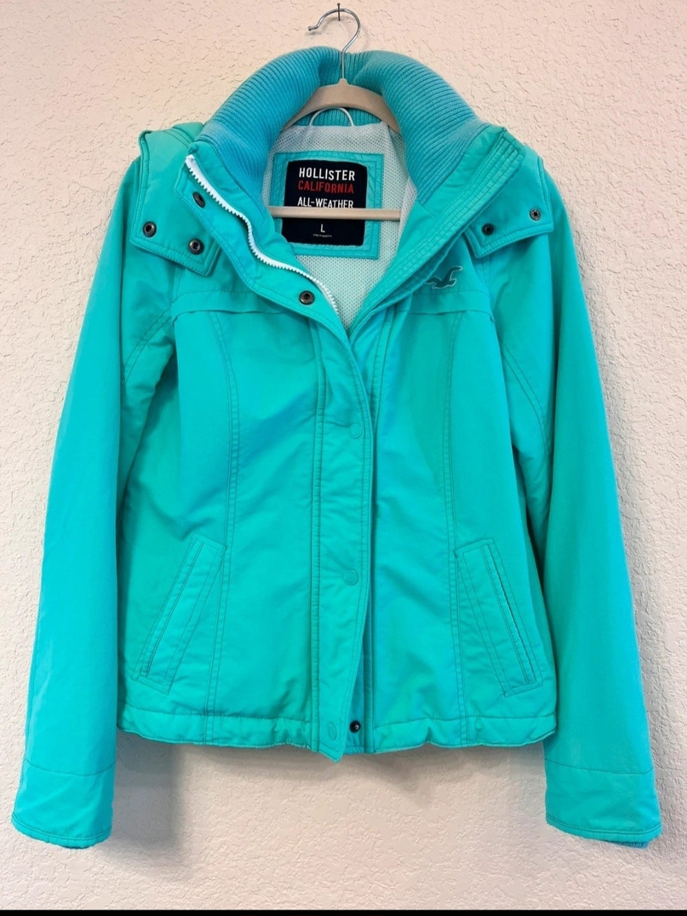 Hollister Teal Utility Jacket with Ribbed Funnel Collar